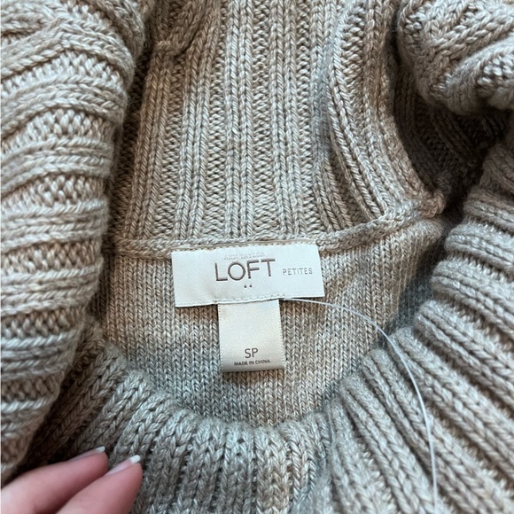 Ann Taylor LOFT Taupe Cable Knit Cowl Neck Sweater Dress Size SP NWT - Picture 5 of 5